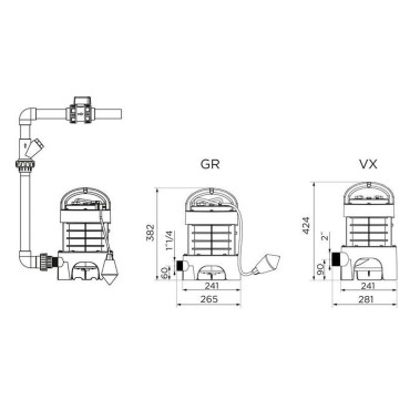 SFA Sanibroyeur Sanipump GR/VX rioolwater pomp afmetingen